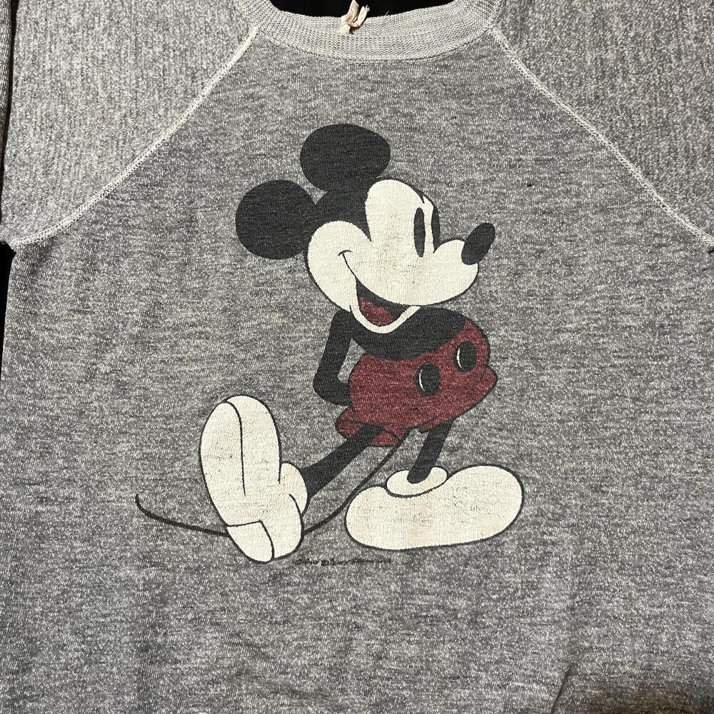 Vintage Mickey Mouse Sweatshirt Flocked 1960s Raglan Disney Tropix Togs Crewneck - Picture 2 of 9